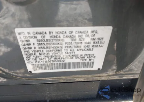 2007 Honda Pilot Ex-L z USA, uszkodzony, nr VIN 2HKYF18567H503021